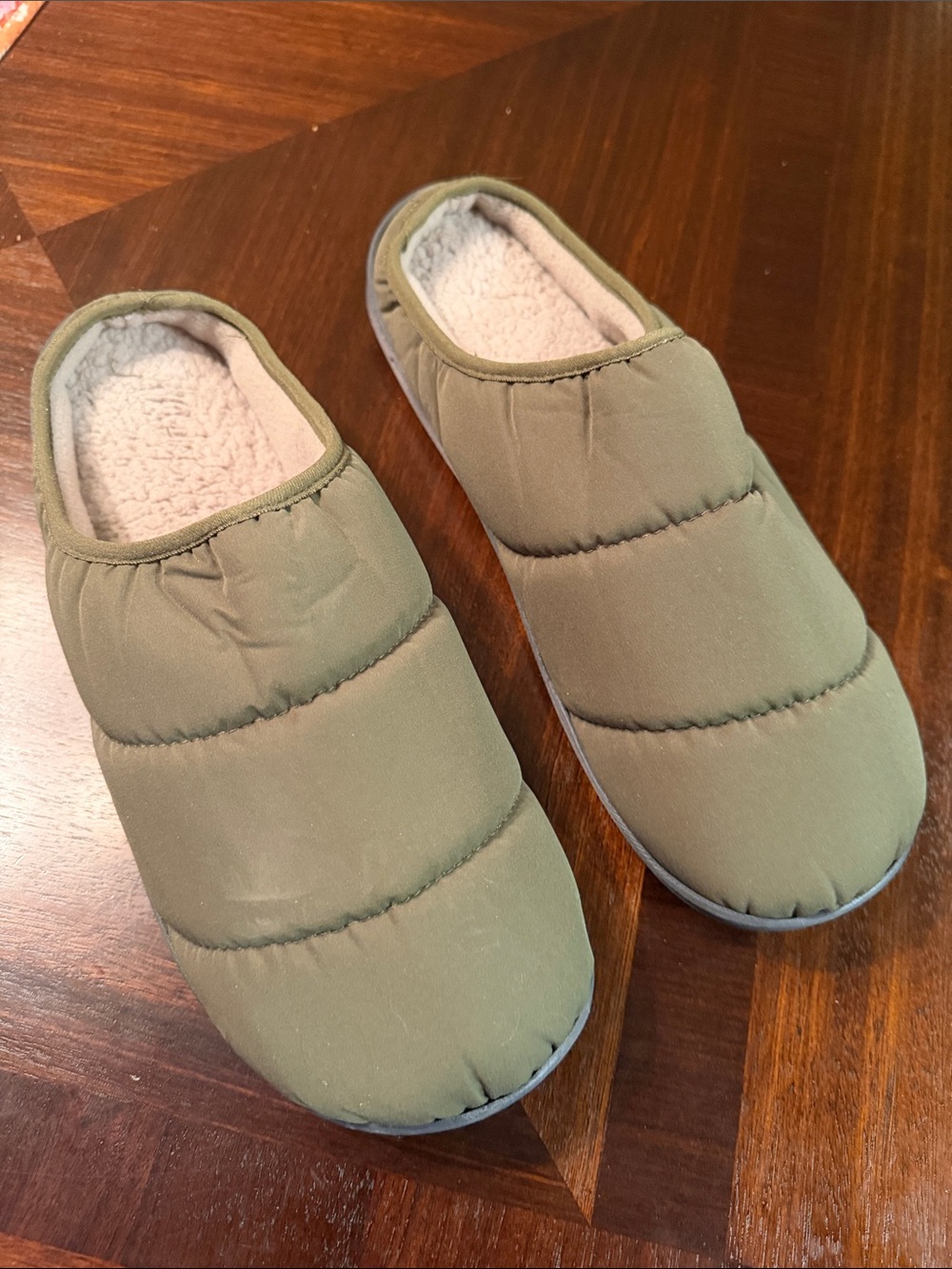 isotoner Olive Green Quilted Slide Slippers with Cream Lining